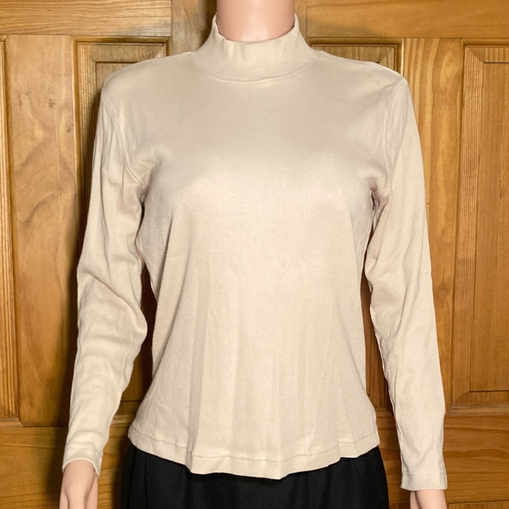 NWOT Hasting & Smith Vintage 80s Top Blouse Long Sleeve Mock Neck Knit Tan Small
